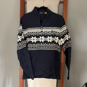 Polo by Ralph Lauren Men's Zip-Up Sweater in Navy and Cream